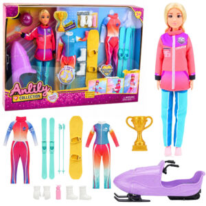 ND24_30153 Lalka Anlily Sporty Zimowe Narty Skuter Deska Snowboardowa Ubrania Zestaw 5907990204690