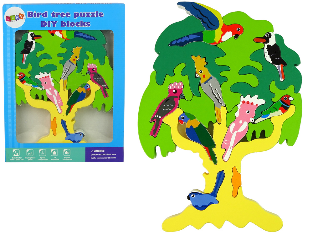 ND24_10135 Drewniane Drzewo Ptaki Papugi DIY Klocki Drewniane Puzzle 5904665990070