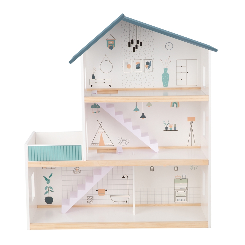 TOOKY TOY Duży Drewniany Domek dla Lalek + Figurki