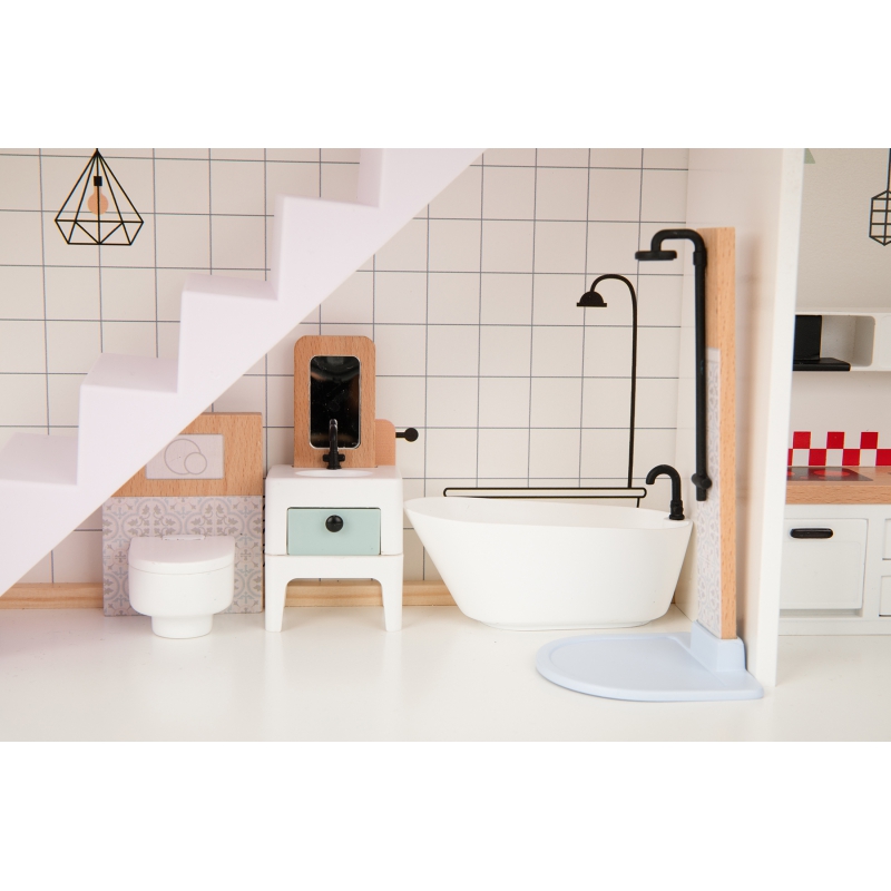 TOOKY TOY Duży Drewniany Domek dla Lalek + Figurki